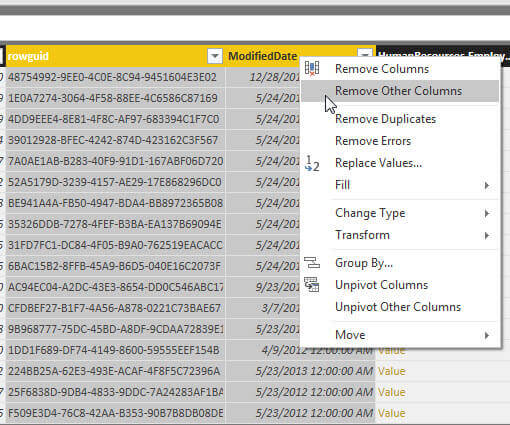 remove columns